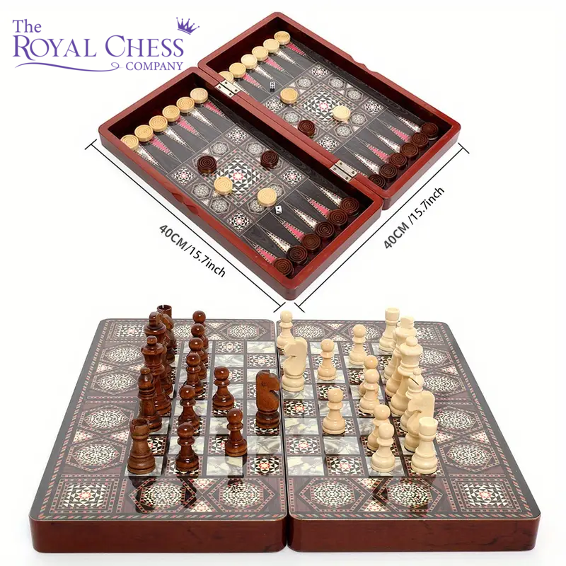 40CM Large Wooden Chess Game Set – Premium Folding Three-in-One