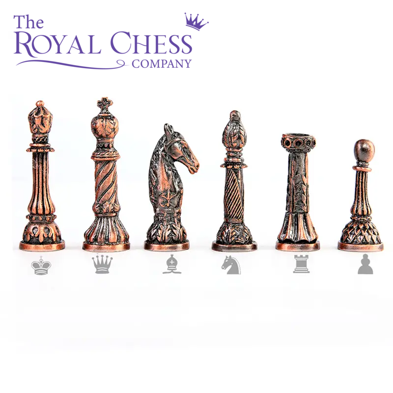 Metal Character Chess Set with Faux Leather Board – Bronze & Silver