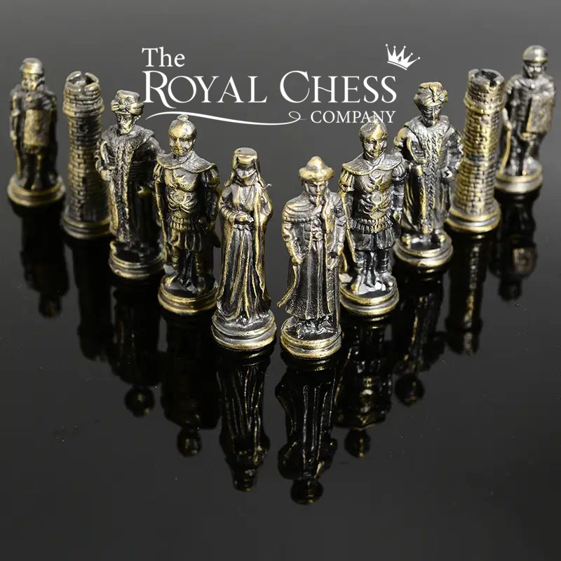 Luxury Hand-Painted Metal Chess Set with Unique Character Designs & Faux Leather Board