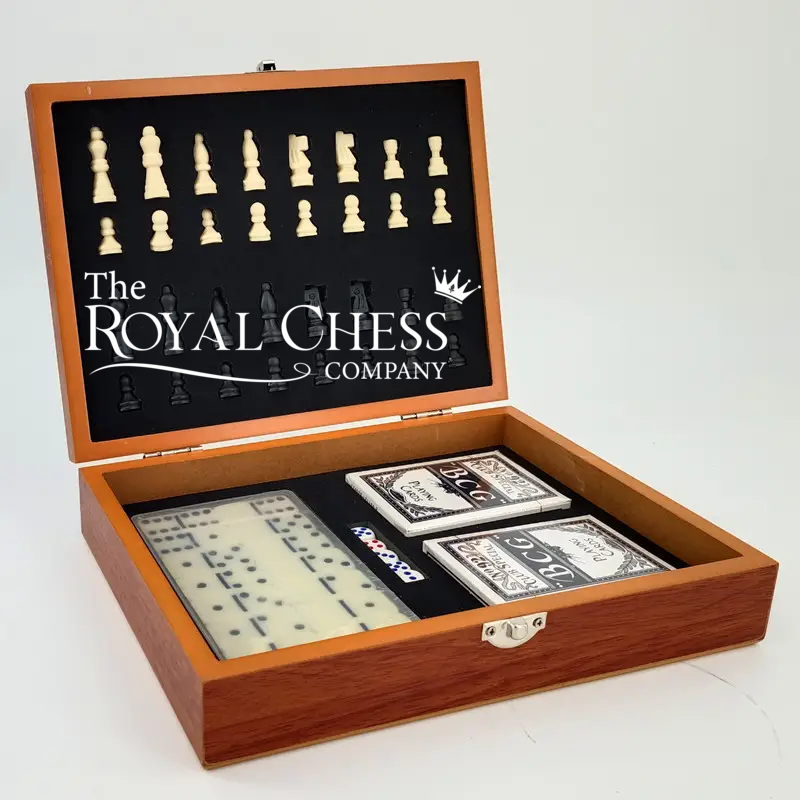 Deluxe Portable Chess & Game Set with Dominoes, Poker Chips & Dice