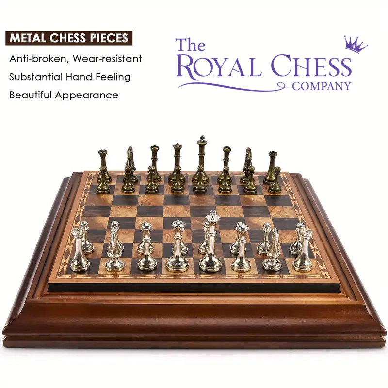 14" Wooden Chess Set with Metal Chess Pieces and Storage - 2.5" King