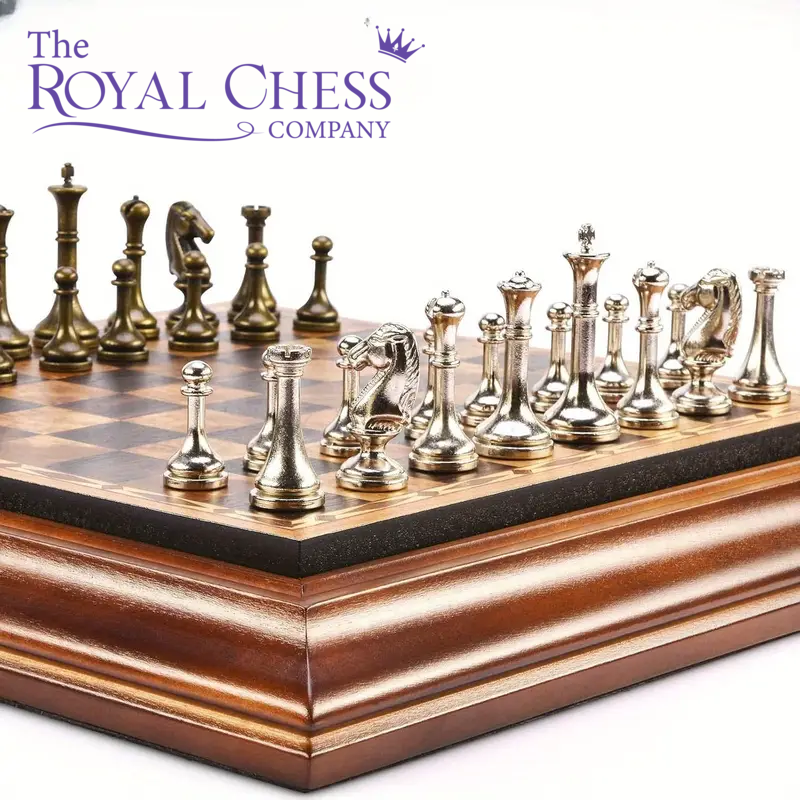 14" Wooden Chess Set with Metal Chess Pieces and Storage - 2.5" King