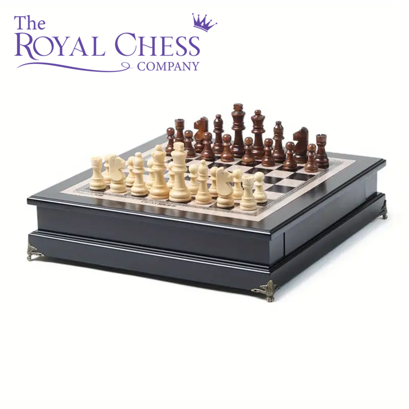 Large Wooden Chess Set with Drawer & Extra Queens – Great Gift