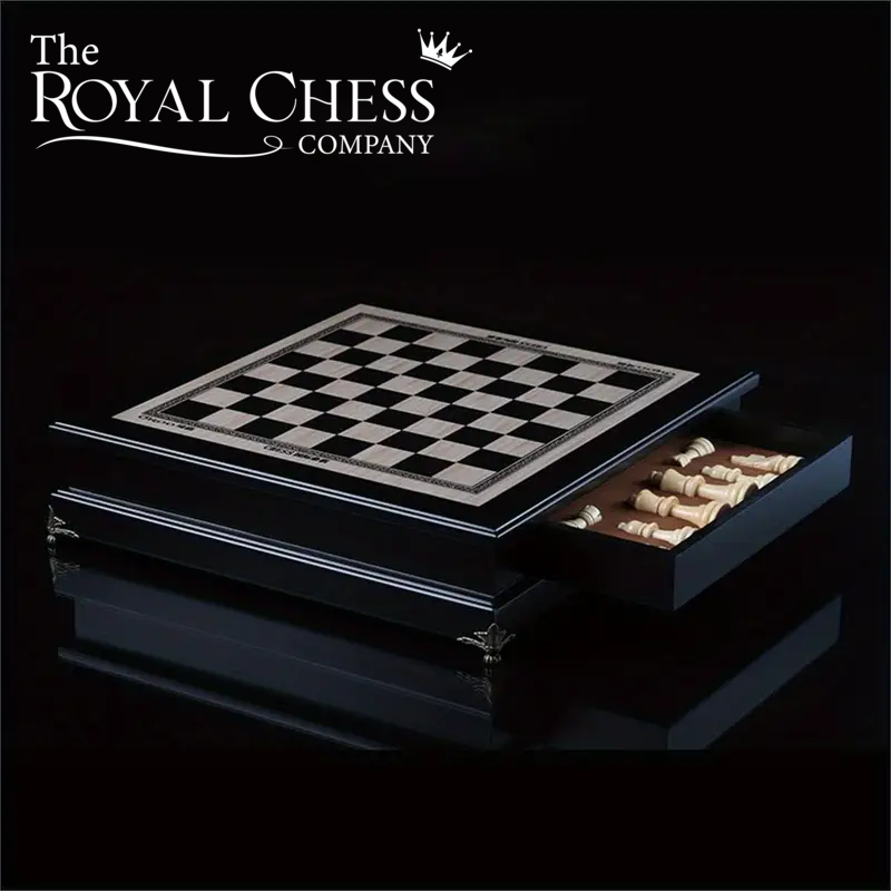 Large Wooden Chess Set with Drawer & Extra Queens – Great Gift