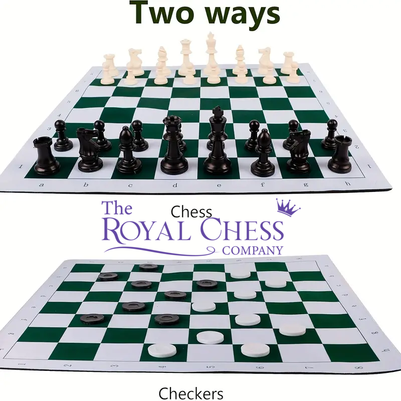 Portable Chess & Checkers Set with Faux Leather Board & Travel Bag