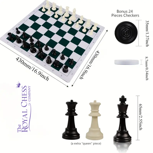 Portable Chess & Checkers Set with Faux Leather Board & Travel Bag